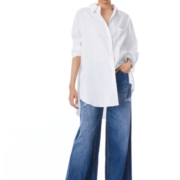 NWT ALICE + OlLIVIA FINELY OVERSIZED LONG BUTTON DOWN SHIRT - Picture 4 of 5